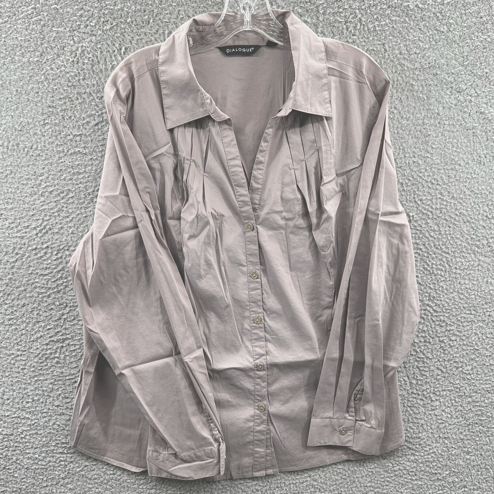 Womens Plus Size Blouse 24W Gray Stretch Button Front Career Business‎ Casual